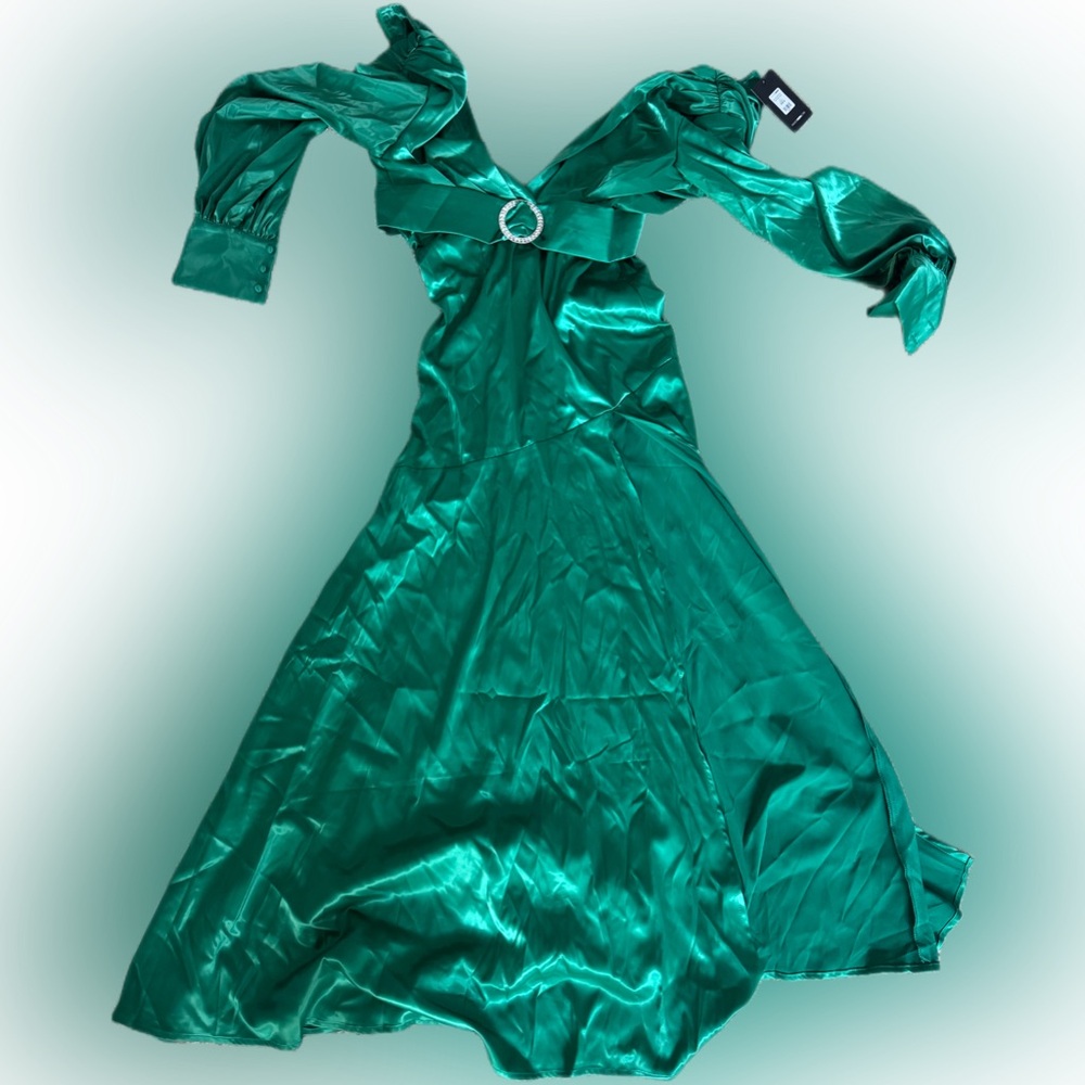 Emerald Green Satin Dress